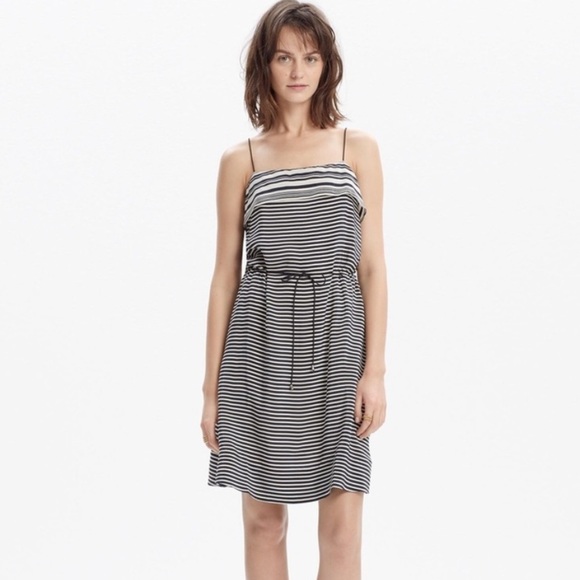 Madewell Dresses & Skirts - Silk Madewell Striped Tie-Waist Dress in Black and White Size 8